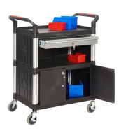 ProPlaz 3 Shelf Trolley With Lockable Steel Drawer & Cupboard